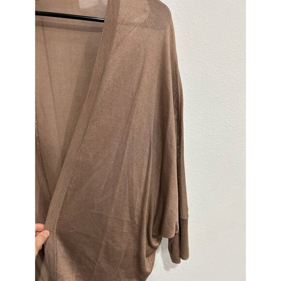 Cache Open Front Long Brown Cardigan Tencel Wool Cashmere Blend Sz Large - Picture 4 of 8